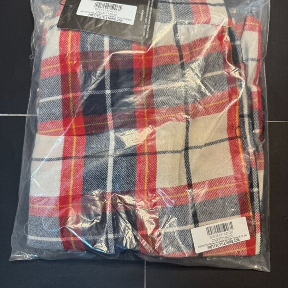 Pretty Little Thing Navy Plus Checked Short Sleeve Top & Long Pyjama Set - Picture 6 of 7